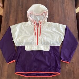 Eddie Bauer Women’s M Colorblock Half-Zip Hooded Windbreaker Jacket Purple Cream